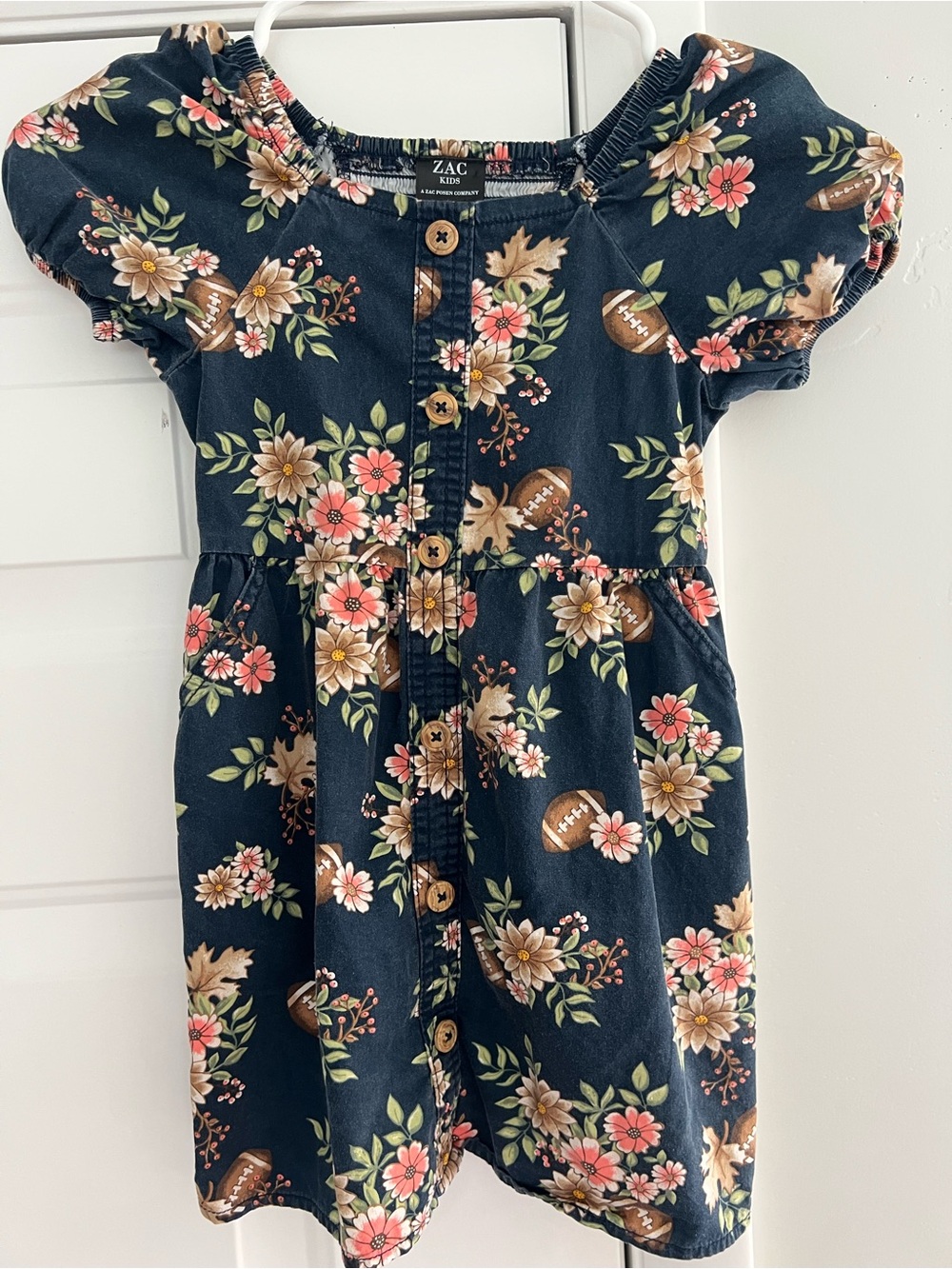 Navy Floral & Football Button-Front Dress